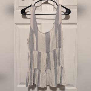 American Eagle Blue & White Striped Linen Blend Peplum Tank Top Size Large Flowy